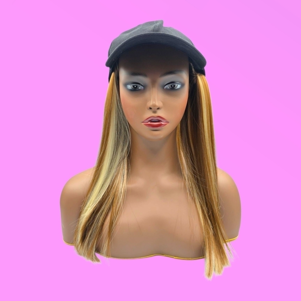 Light Golden Brown & Blonde Highlights Straight Synthetic Hat Wig